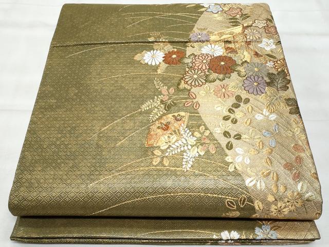 平和屋着物◎六通柄袋帯　唐織　花ごよみ　金糸　正絹　逸品　CABG5112fb