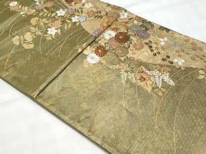 平和屋着物◎六通柄袋帯　唐織　花ごよみ　金糸　正絹　逸品　CABG5112fb