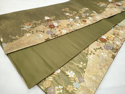 平和屋着物◎六通柄袋帯　唐織　花ごよみ　金糸　正絹　逸品　CABG5112fb