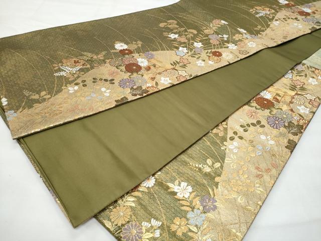 平和屋着物◎六通柄袋帯　唐織　花ごよみ　金糸　正絹　逸品　CABG5112fb