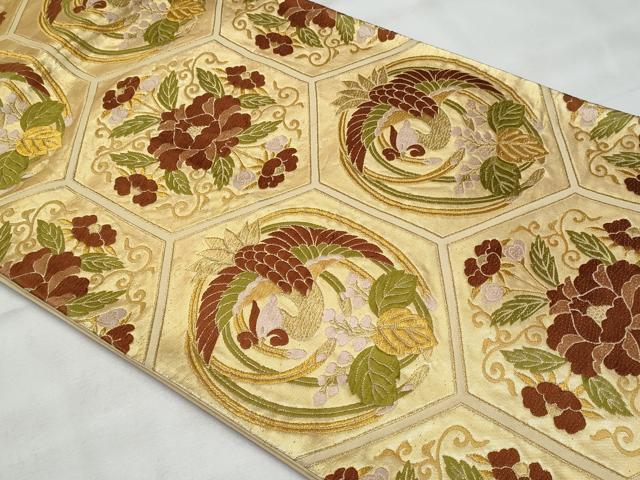 平和屋着物◎六通柄　京袋帯　唐織　亀甲鳳凰花文　金糸　正絹　逸品　CABG5113fb