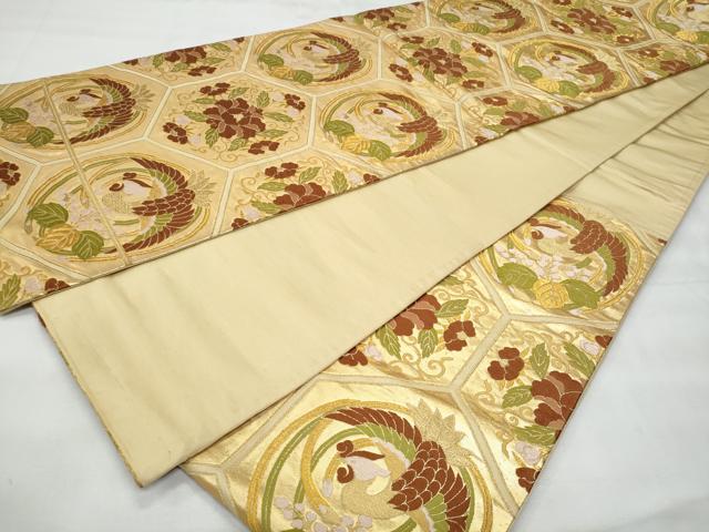 平和屋着物◎六通柄　京袋帯　唐織　亀甲鳳凰花文　金糸　正絹　逸品　CABG5113fb