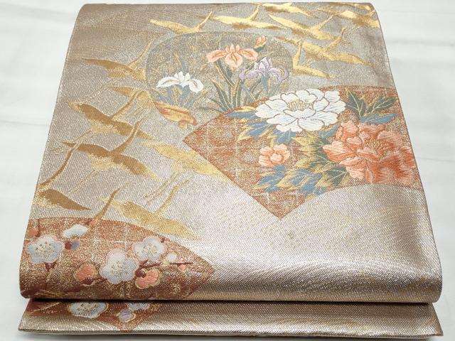 平和屋着物◎六通柄袋帯　唐織　立波飛鶴地紙花文　金銀糸　正絹　逸品　CABG5116fb