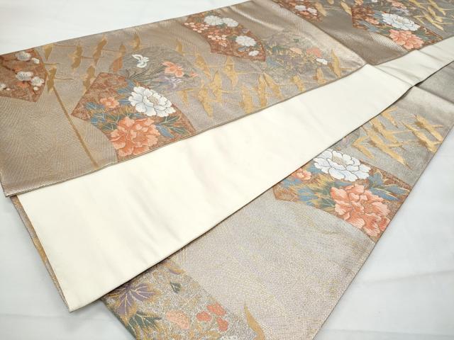 平和屋着物◎六通柄袋帯　唐織　立波飛鶴地紙花文　金銀糸　正絹　逸品　CABG5116fb