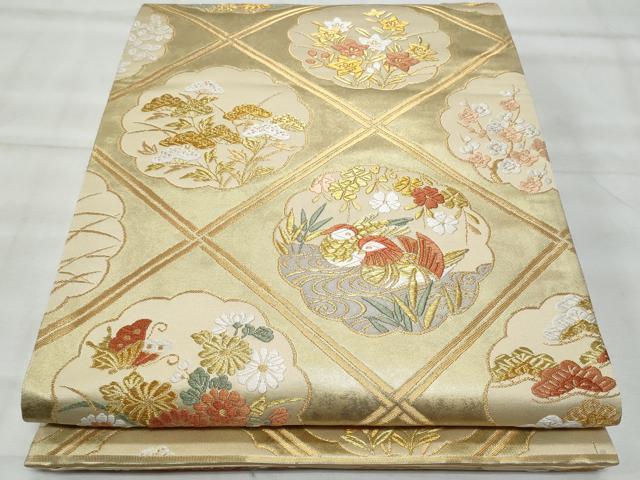 平和屋着物◎六通柄袋帯　唐織　菱取春秋文　金糸　正絹　逸品　CABG5117fb
