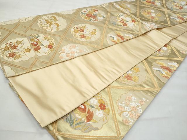 平和屋着物◎六通柄袋帯　唐織　菱取春秋文　金糸　正絹　逸品　CABG5117fb
