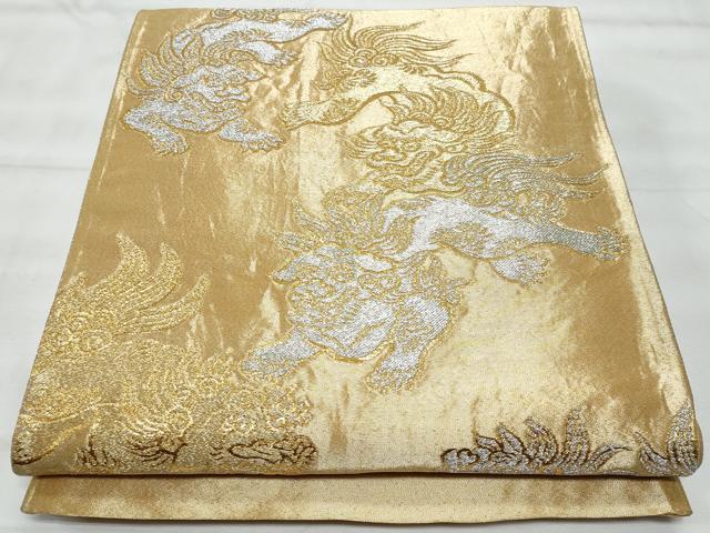平和屋着物◎六通柄袋帯　唐獅子　金銀糸　正絹　逸品　CABG5121fb