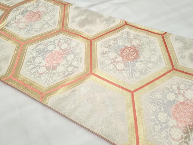 平和屋着物◎六通柄袋帯　唐織　亀甲花文　金銀糸　正絹　逸品　CABG5123fb