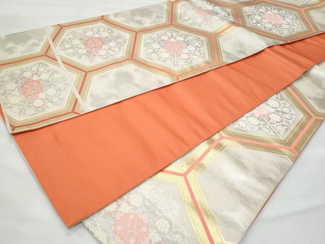 平和屋着物◎六通柄袋帯　唐織　亀甲花文　金銀糸　正絹　逸品　CABG5123fb