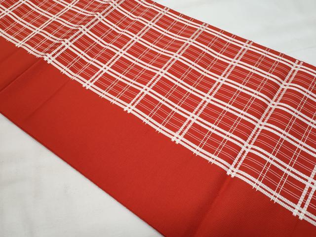 平和屋着物◎本場筑前博多織　八寸名古屋帯　格子柄　正絹　逸品　CABG5142fb