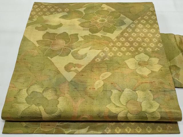 平和屋着物◎九寸名古屋帯　紬地　切嵌　花唐草文　正絹　逸品　CABG5147fb