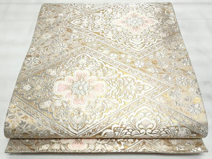 平和屋着物◎六通柄袋帯　唐織　菱正倉院花文　金銀糸　正絹　逸品　CABG5153fb