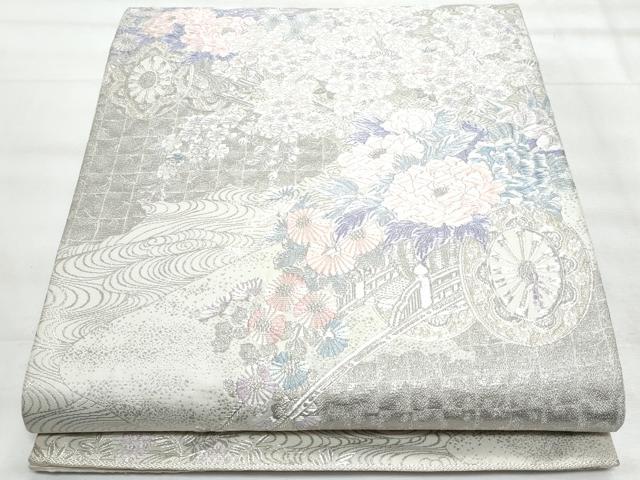 平和屋着物◎六通柄袋帯　唐織　流水花車文　金銀糸　正絹　逸品　CABG5156fb