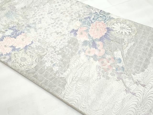 平和屋着物◎六通柄袋帯　唐織　流水花車文　金銀糸　正絹　逸品　CABG5156fb