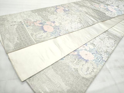 平和屋着物◎六通柄袋帯　唐織　流水花車文　金銀糸　正絹　逸品　CABG5156fb