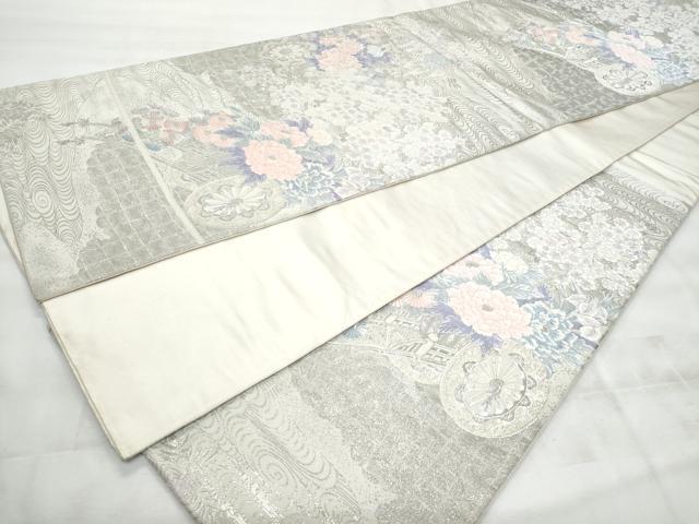 平和屋着物◎六通柄袋帯　唐織　流水花車文　金銀糸　正絹　逸品　CABG5156fb