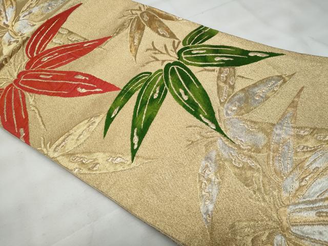 平和屋着物◎六通柄袋帯　笹　金銀糸　正絹　逸品　CABG5165fb