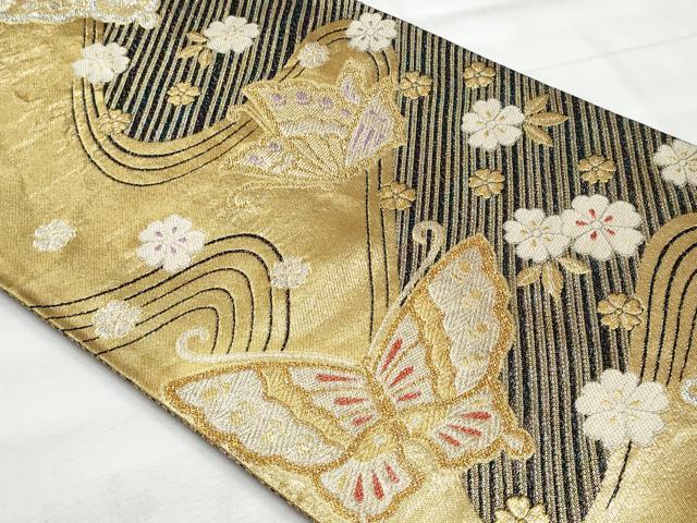 平和屋着物◎六通柄袋帯　流水舞蝶草花文　金銀糸　正絹　逸品　CABG5159fb