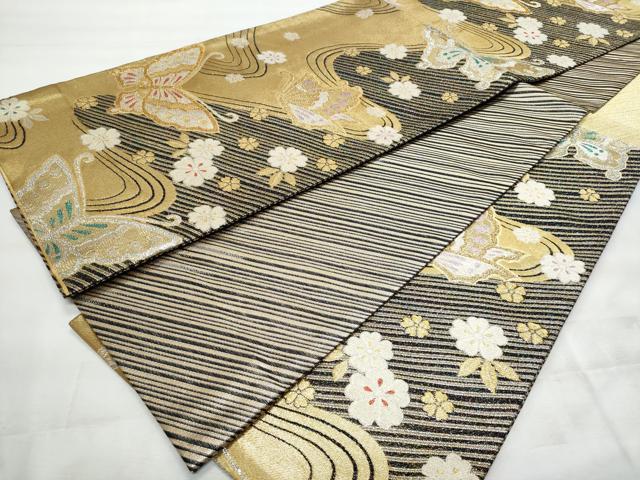平和屋着物◎六通柄袋帯　流水舞蝶草花文　金銀糸　正絹　逸品　CABG5159fb