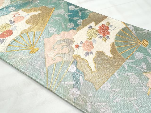 平和屋着物◎西陣　野々村織物謹製　六通柄袋帯　唐織　扇面花文　金銀糸　正絹　逸品　CABG5163fb