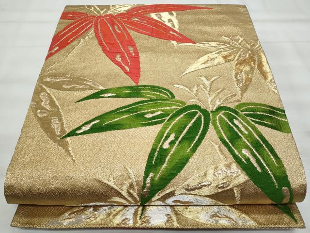 平和屋着物◎六通柄袋帯　笹　金銀糸　正絹　逸品　CABG5165fb