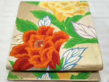 平和屋着物◎六通柄袋帯　唐織　草花文　金糸　正絹　逸品　CABG5166fb