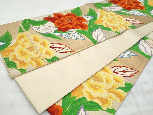 平和屋着物◎六通柄袋帯　唐織　草花文　金糸　正絹　逸品　CABG5166fb