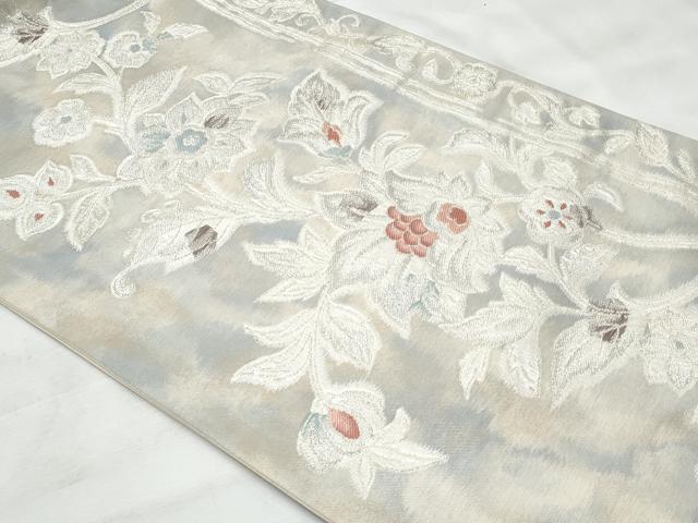 平和屋着物◎六通柄袋帯　唐織　更紗花唐草文　銀糸　正絹　逸品　CABG5169fb