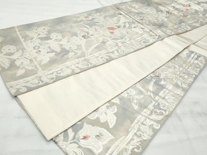 平和屋着物◎六通柄袋帯　唐織　更紗花唐草文　銀糸　正絹　逸品　CABG5169fb