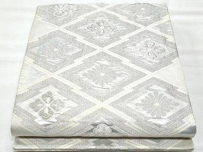 平和屋着物◎六通柄袋帯　松皮菱花文　銀糸　正絹　逸品　CABG5172fb