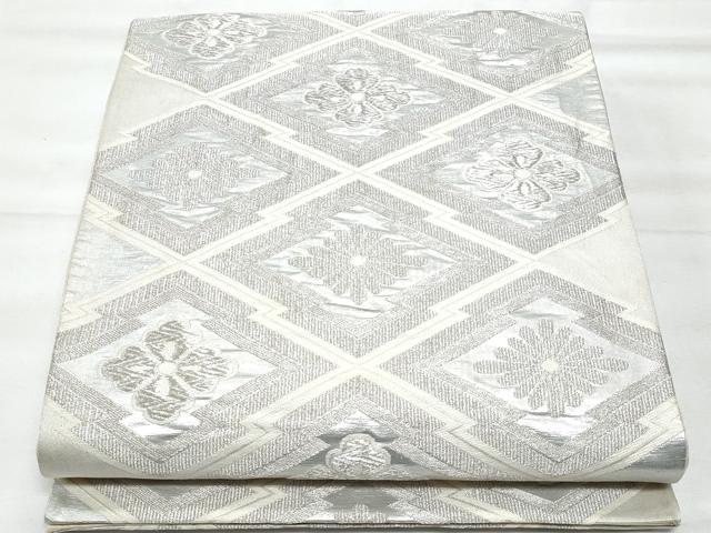 平和屋着物◎六通柄袋帯　松皮菱花文　銀糸　正絹　逸品　CABG5172fb