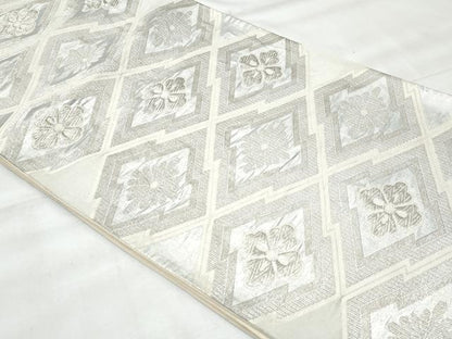 平和屋着物◎六通柄袋帯　松皮菱花文　銀糸　正絹　逸品　CABG5172fb