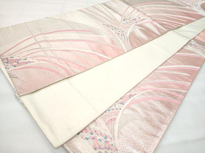 平和屋着物◎六通柄袋帯　孔雀羽文　銀糸　正絹　逸品　CABG5173fb