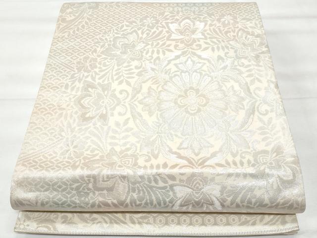平和屋着物◎六通柄袋帯　正倉院花文　銀糸　正絹　逸品　CABG5174fb