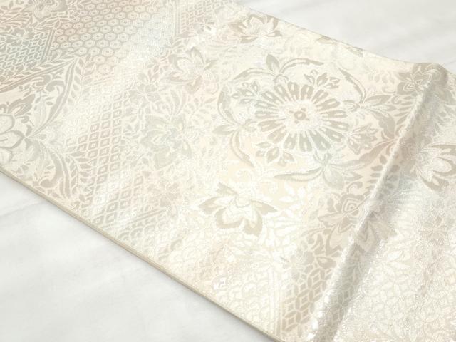 平和屋着物◎六通柄袋帯　正倉院花文　銀糸　正絹　逸品　CABG5174fb