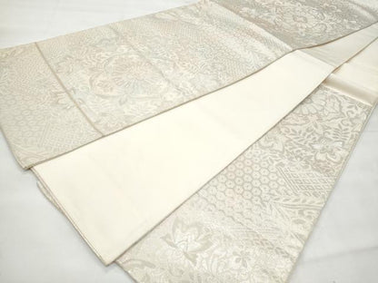 平和屋着物◎六通柄袋帯　正倉院花文　銀糸　正絹　逸品　CABG5174fb