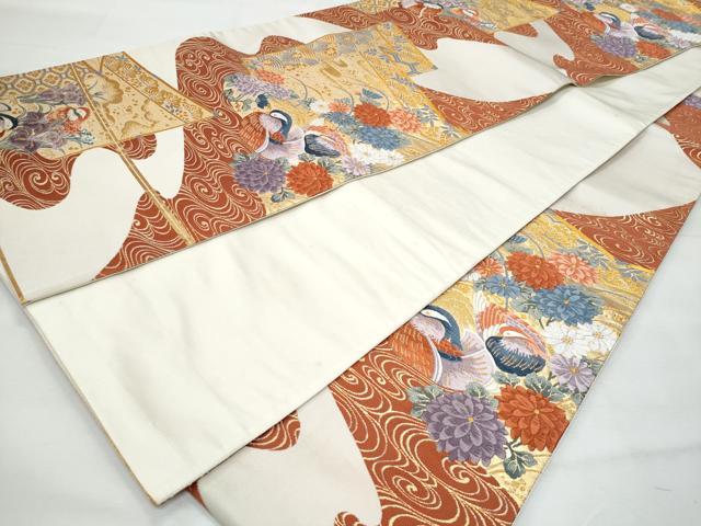 平和屋着物◎六通柄袋帯　唐織　屏風鴛鴦花文　金銀糸　正絹　逸品　CABG5178fb