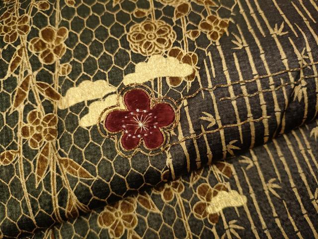 平和屋着物●訪問着　駒刺繍　松竹梅　枝垂れ花文　金彩　正絹　逸品　CABG5206ut