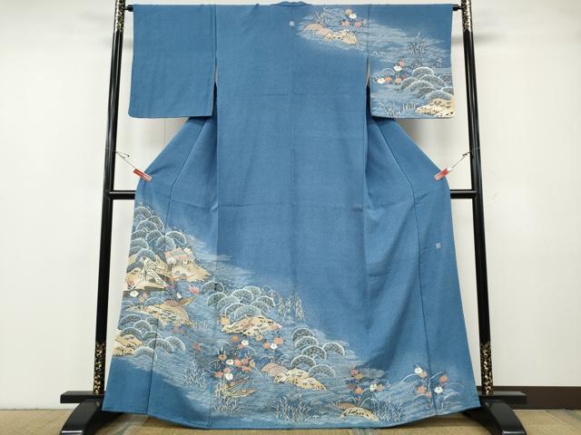 平和屋着物●訪問着　作家物　刺繍　飛鳥風景舟草花文　正絹　逸品　CABG5215ut