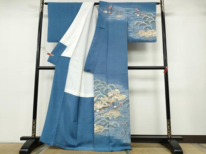 平和屋着物●訪問着　作家物　刺繍　飛鳥風景舟草花文　正絹　逸品　CABG5215ut