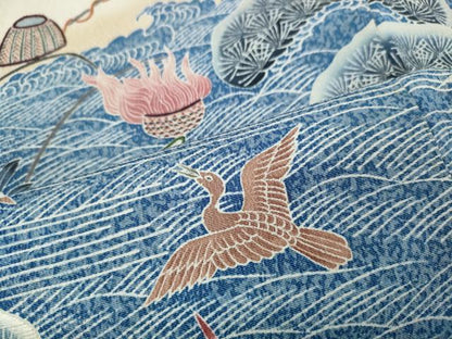 平和屋着物●訪問着　作家物　刺繍　飛鳥風景舟草花文　正絹　逸品　CABG5215ut