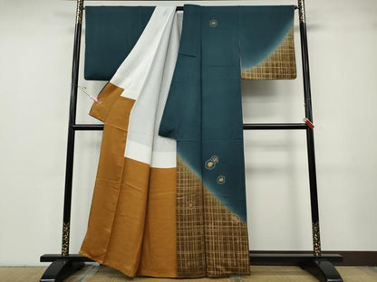 平和屋着物▼訪問着　刺繍　亀甲宝尽くし文　暈し染め　金彩　正絹　逸品　CABG5217ut