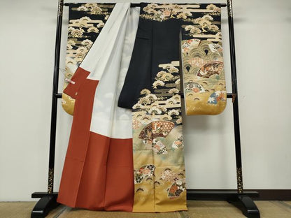 平和屋着物●豪華振袖　地紙花蝶文　暈し染め　金彩　三越扱い　正絹　逸品　CABG5220ut