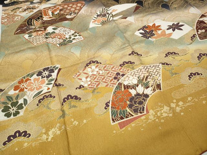 平和屋着物●豪華振袖　地紙花蝶文　暈し染め　金彩　三越扱い　正絹　逸品　CABG5220ut