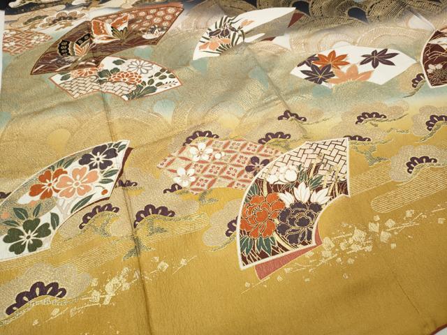 平和屋着物●豪華振袖　地紙花蝶文　暈し染め　金彩　三越扱い　正絹　逸品　CABG5220ut