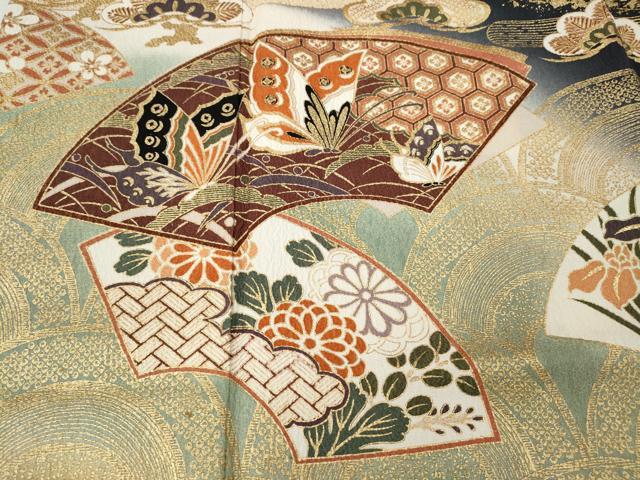 平和屋着物●豪華振袖　地紙花蝶文　暈し染め　金彩　三越扱い　正絹　逸品　CABG5220ut