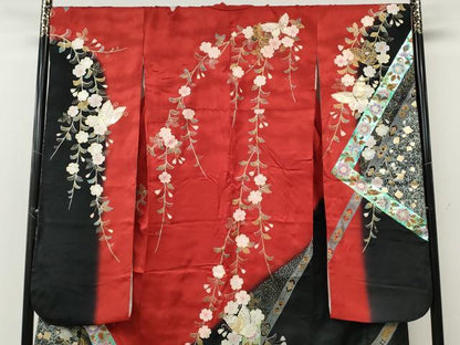 平和屋着物●世界的ファッションデザイナー　山本寛斎　kansaiブランド　振袖　舞蝶花文　暈し染め　金銀彩　正絹　逸品　CABG5221ut
