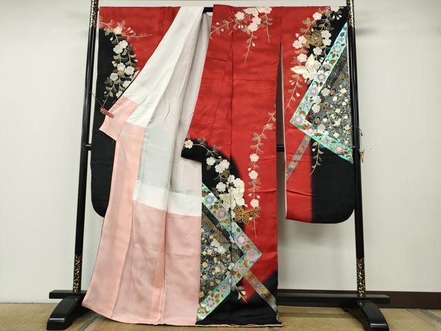平和屋着物●世界的ファッションデザイナー　山本寛斎　kansaiブランド　振袖　舞蝶花文　暈し染め　金銀彩　正絹　逸品　CABG5221ut