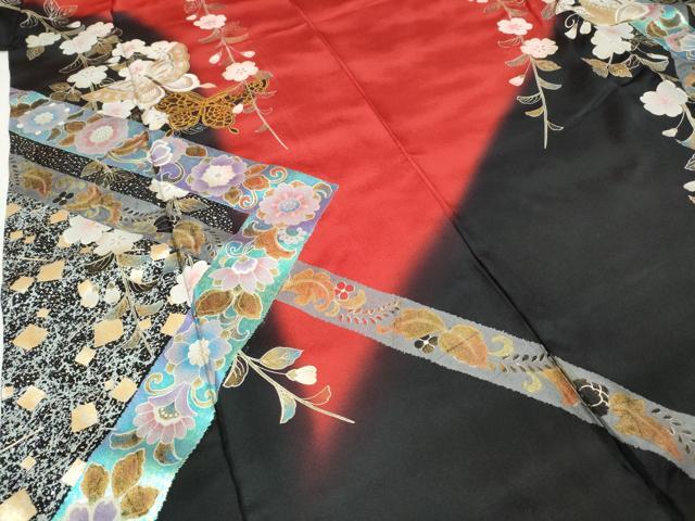 平和屋着物●世界的ファッションデザイナー　山本寛斎　kansaiブランド　振袖　舞蝶花文　暈し染め　金銀彩　正絹　逸品　CABG5221ut