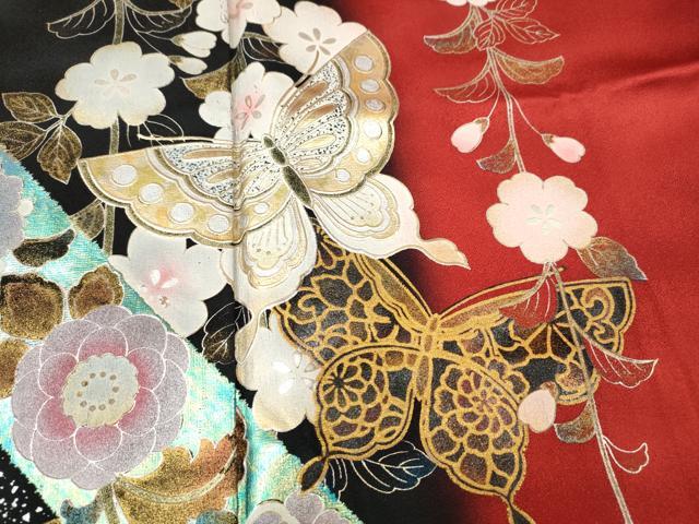 平和屋着物●世界的ファッションデザイナー　山本寛斎　kansaiブランド　振袖　舞蝶花文　暈し染め　金銀彩　正絹　逸品　CABG5221ut